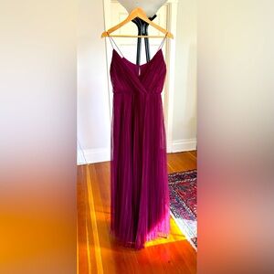 Ethereal ASOS burgundy tulle gown with spaghetti straps, back zip. Size 4.
